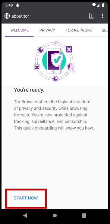 Tor Browser for Android onboarding screen