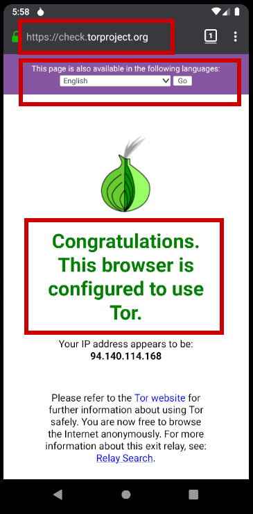 Tor check page
